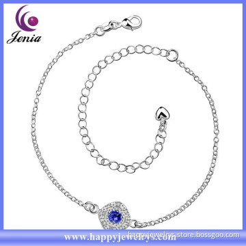 925 silver plated anklet blue zircon stone wholesale jewelry manufacturer (CA037-C)